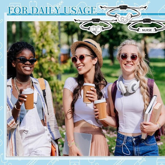 30 Pcs Nurse Appreciation Bracelets Gift Set - Heart, Stethoscope, ECG Design in - Picture 4 of 7